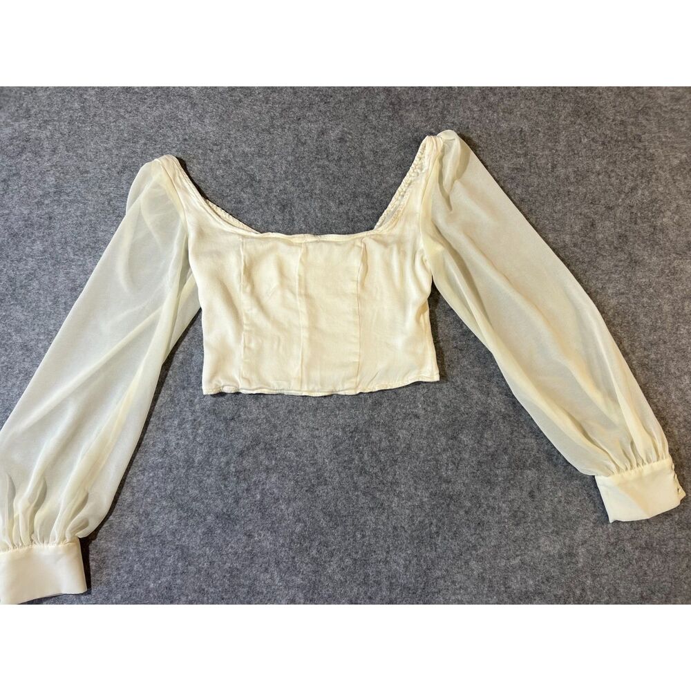 Urban Outfitters Lena Sheer Sleeve Square Neck Cropped Blouse Bustier Top M
